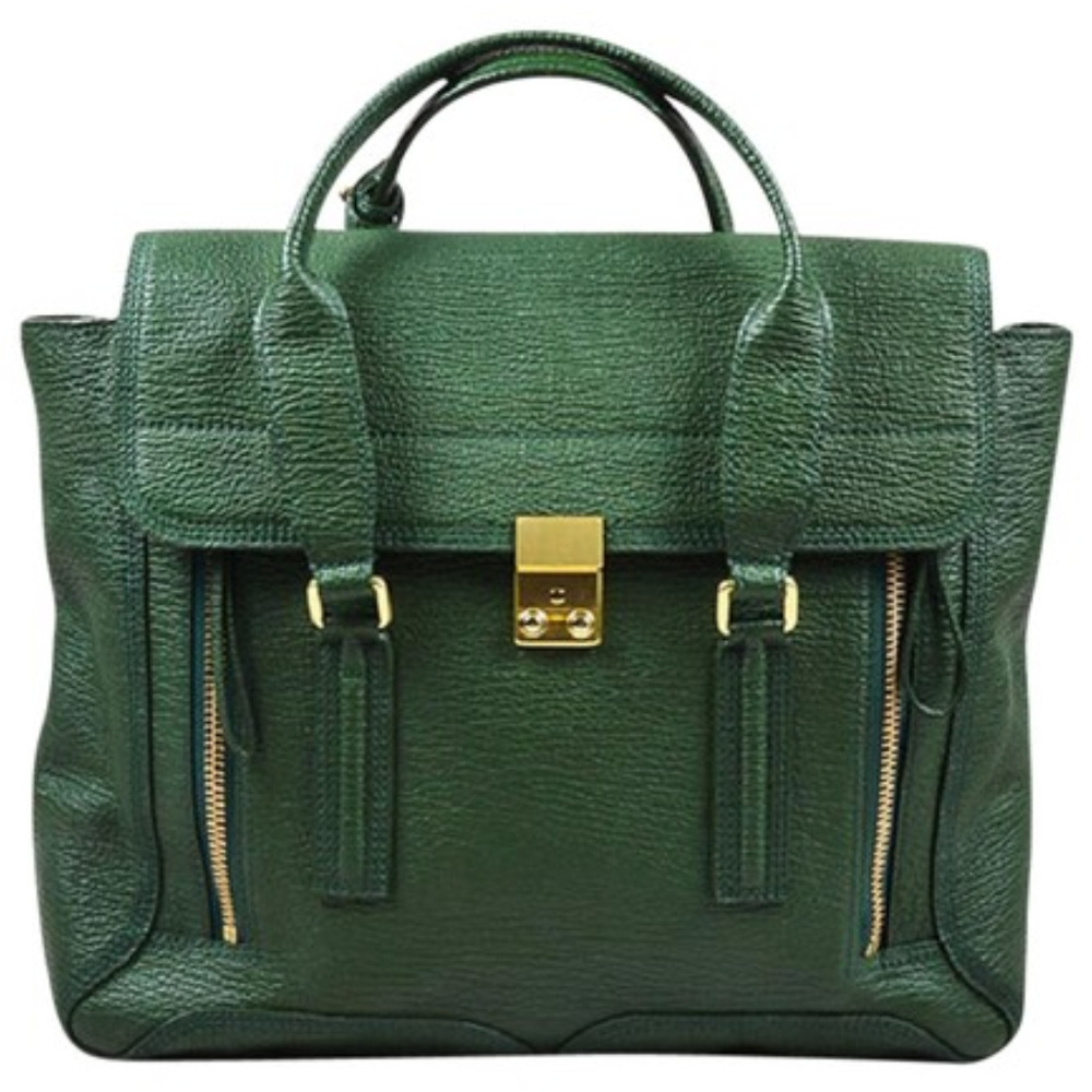 Large Pashli Jade Leather Satchel 14.5"L x 5"W x 1 - Picture 2 of 5